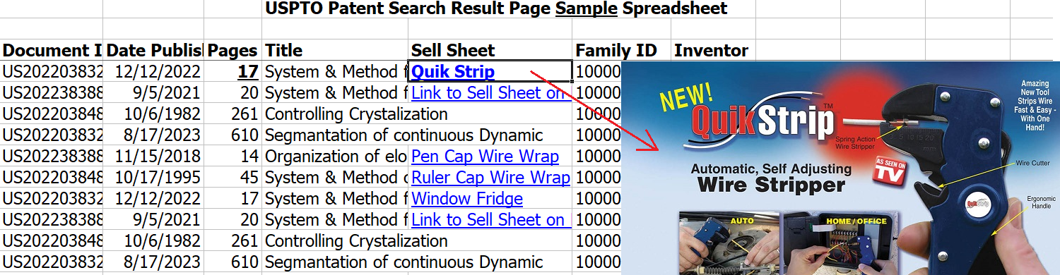 USPTO Patent Search Result Page Sample