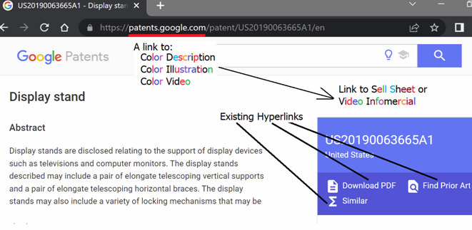 US Patent Document with link to inventor's color sell sheet